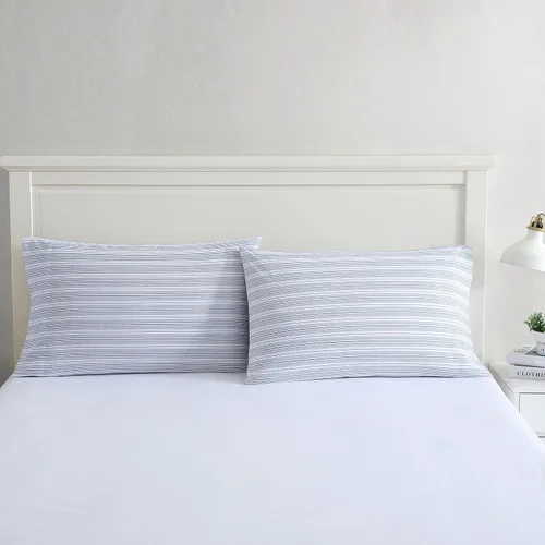 Vista 2 de Nautica - Juego de fundas de almohada estándar, ropa de cama de percal de algodón, decoración casual para el hogar (Beaux Stripe Blue, 2 piezas)