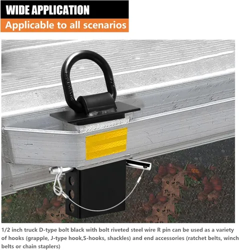 Vista 4 de Anillo en D de Bolsillo de Estaca para Remolque de Servicio Pesado Galvanizado Ajustable con Cable Antipérdida, Accesorios de Amarre de Anillo en D