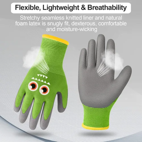 Vista 4 de 12 pares de guantes de jardín para niños, guantes de jardinería para niños, guantes de trabajo con revestimiento de goma para niños pequeños y niñas
