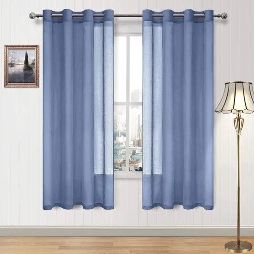 Vista 142 de DWCN Cortinas traslúcidas color verde frijol para sala de estar y dormitorio - Cortinas voile con aspecto de lino sintético con ojales en la parte