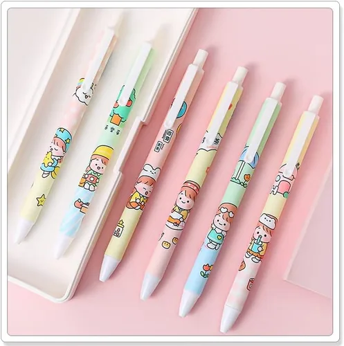 Vista 7 de 6 bolígrafos Kawaii de gel retráctiles, bonitos bolígrafos de gel con punta bala estética, suministros de oficina para estudiantes creativos