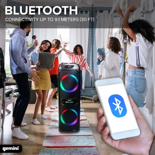 Vista 6 de Gemini Sound GHK-2800 - Altavoz de fiesta con refuerzo de graves, luces LED y efectos de cambio de voz, karaoke Bluetooth, incluye micrófono