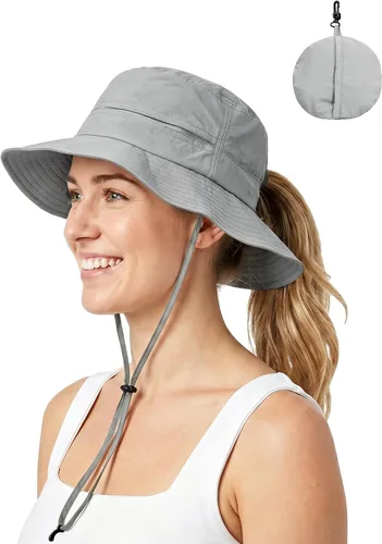 Vista 11 de Sombrero de cola de caballo para mujer, UPF50+, impermeable, sombrero de Café