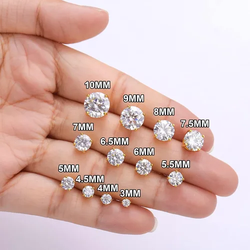 Vista 2 de Moissanite Stud Earrings Screw Back 0.2CT-8.0CT 18K White Yellow Gold Plated S925 Sterling Silver Round Cut D Color VVS1 Clarity Lab Created