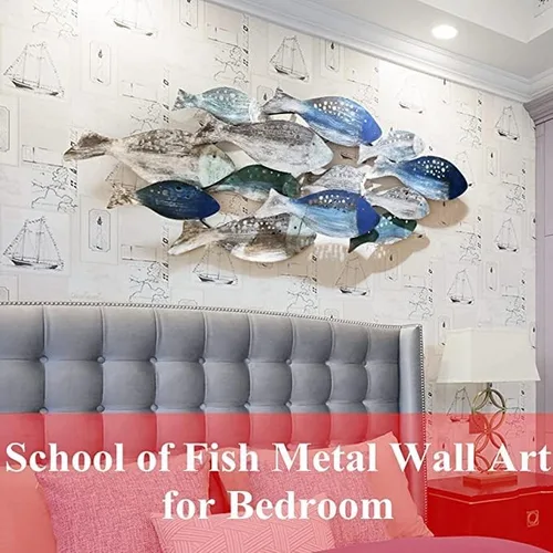 Vista 4 de SUN RDPP Decoración artística de pared de peces de metal, gran decoración de pared de peces costeros de metal para decoración de pared para sala