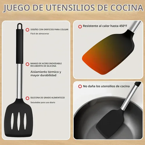 Vista 3 de HaWare - Juego de utensilios de cocina de silicona, 9 piezas, color negro