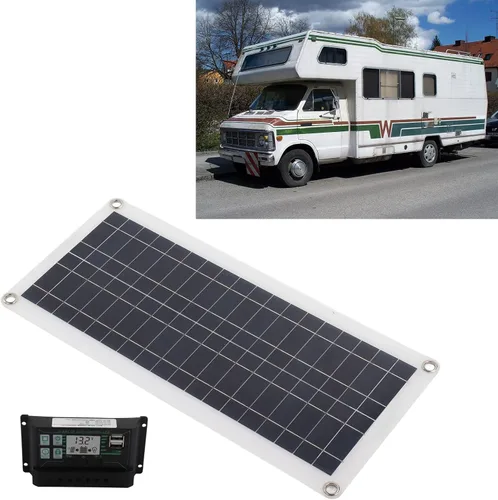 Vista 2 de Estink Kit de panel solar, panel solar de 30 W, 30 A, 12 V, 24 V, cargador de voltaje, kit de inicio de panel solar de silicio policristalino