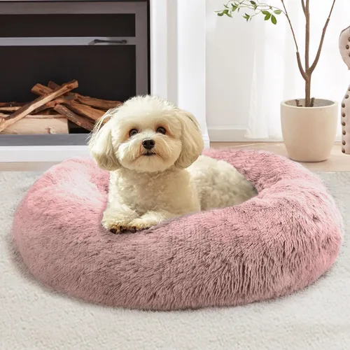 Vista 13 de JOLLYVOGUE - Cama calmante para perros y gatos pequeños y medianos, antiansiedad, redonda, suave, acogedora con parte inferior antideslizante