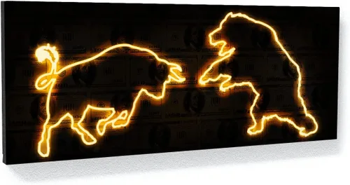 Vista 10 de Sense Canvas Bull vs Bear Money Small 20 x 8 / 0.75 pulgadas - Stock Market Bull vs Bear Financial Wall Street Office Entrepreneur Decor Wall Art