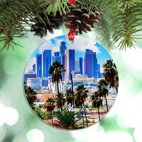 Vista 24 de Los Ángeles Beach California, Estados Unidos, decoración de árbol de Navidad, recuerdo de ciudad de campo, recuerdos de Navidad personalizados