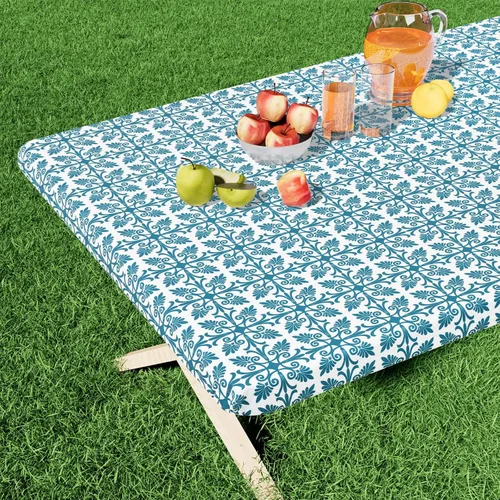 Vista 23 de Misaya - Mantel de vinilo rectangular, mantel elástico con respaldo de franela, 100% impermeable, cubierta de plástico para mesas plegables de 4