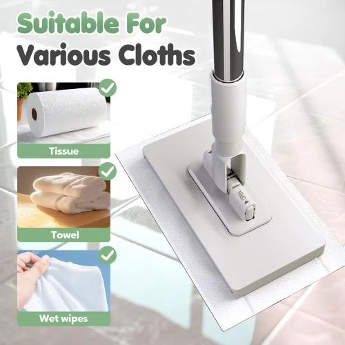 Vista 4 de Trapeador de polvo desechable con 10 paños reutilizables, mopa desechable para el polvo con 10 pañuelos reutilizables, 39 pulgadas de mango largo