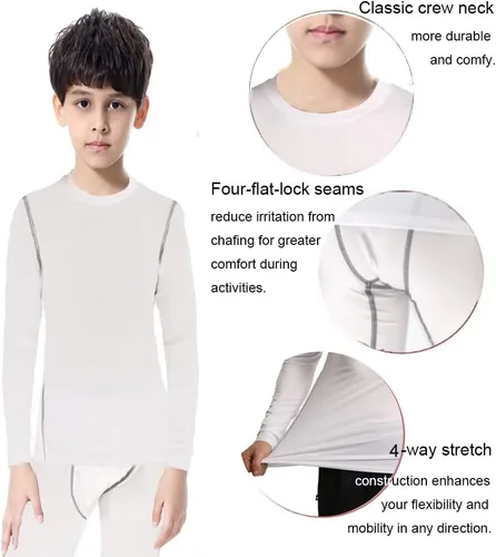 Vista 4 de Conjunto de camisetas y pantalones de béisbol de compresión para niños y jóvenes, camisas atléticas de manga larga, pantalones de fútbol, pantalones