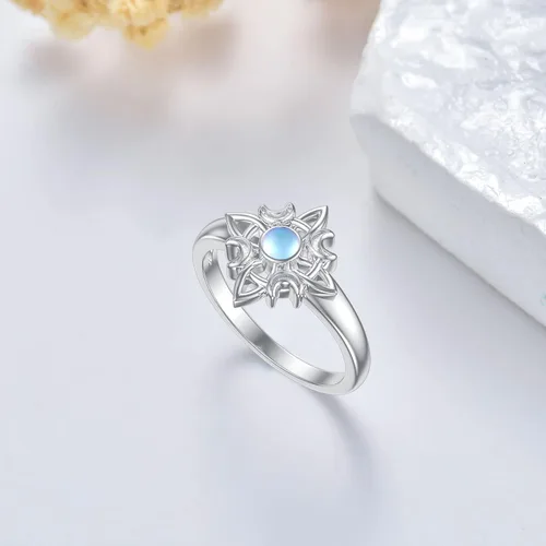 Vista 3 de LONAGO Anillo de plata de ley 925 con nudo de brujas, anillo celta irlandés Wicca Moon, regalo de joyería para mujer