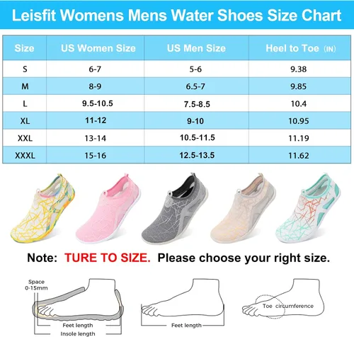 Vista 5 de LeIsfIt Zapatos de agua para hombre y mujer, descalzos, secado rápido, para natación, playa, surf, piscina, río, yoga