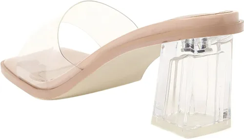 Vista 5 de vivianly Sandalias de tacón transparente para mujer, tacones gruesos transparentes, sin espalda, puntera abierta, sin cordones, zapatos de vestir