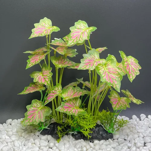 Vista 7 de Planta de acuario Decoración de pecera Pequeña Planta artificial de plástico Piel de pez de colores (hojas de selva tropical, rosa, juego grande)