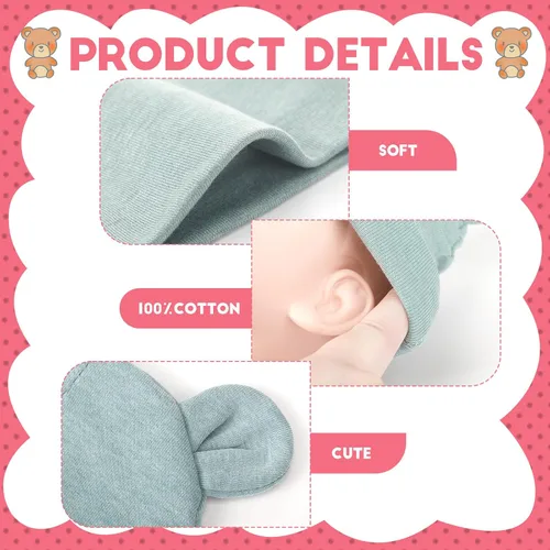 Vista 4 de 10 unidades de gorro de bebé recién nacido, con orejas de oso, gorro de hospital de algodón para recién nacidos, sombrero de hospital para niños
