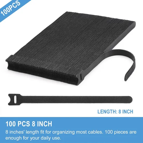 Vista 2 de 100 bridas reutilizables de 8 pulgadas Envolturas de cable ajustables, correas de cable Organizador de cables de gancho y bucle, organización