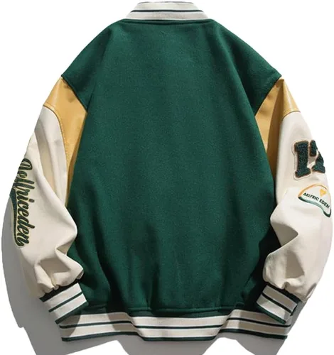 Vista 5 de Aelfric Eden Chaqueta universitaria con estampado de amor y letras para hombre, chaqueta de béisbol con gráficos vintage, unisex, ropa de calle