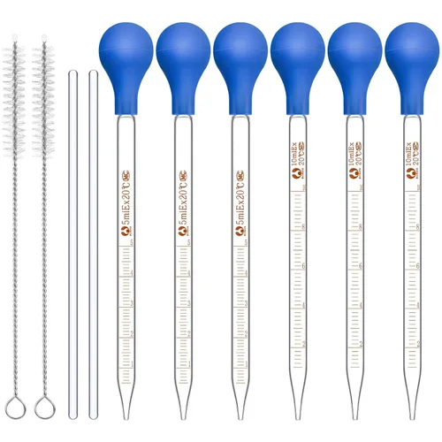Vista 11 de Weewooday Pipetas de vidrio con goteros de vidrio graduados para laboratorio, pipeta líquida con sombreros de goma grandes de 7.9 in, varilla