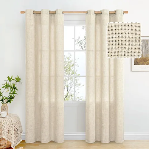 Vista 125 de BGment Cortinas de Lino Beige de 63 Pulgadas de Largo 2 Paneles - Tratamientos para Ventanas con Textura de Arpillera Filtrantes de Luz Cortinas