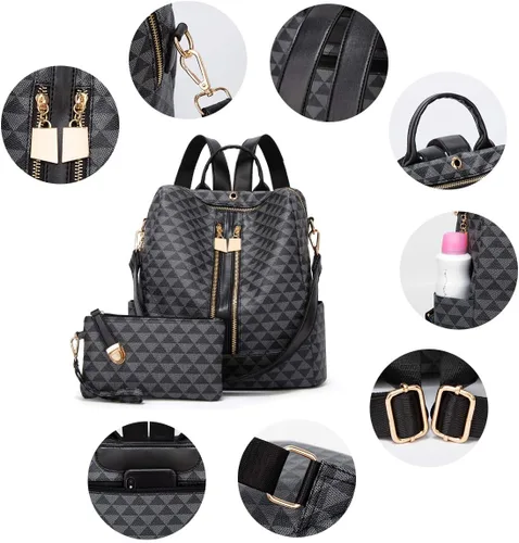 Vista 4 de Makes Bolso tipo mochila para mujer, de piel sintética, con diseño convertible, 2 piezas