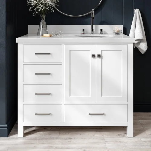 Vista 86 de ARIEL Cambridge tocador de baño con fregadero, madera maciza, encimera y protector contra salpicaduras de cuarzo blanco puro de 1.5 pulgadas