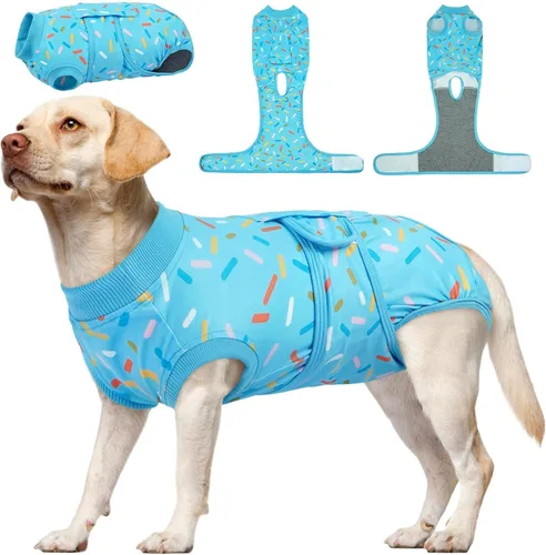 Vista 28 de Kuoser Traje de cirugía para perro, cómodo traje de recuperación para perras, mameluco protector posoperatorio, alternativa suave al cuello E