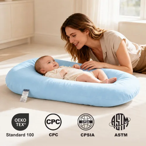 Vista 2 de Tumbona infantil, funda para nido de bebé, algodón suave e interior impermeable, asiento de piso para bebé para el tiempo boca abajo, tumbona