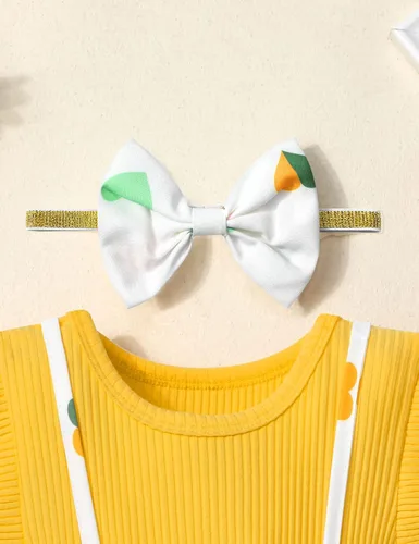 Vista 5 de TyeSmo Ropa de bebé para niña, ropa de bebé para niñas, manga con volantes, mameluco con diadema, ropa de verano para bebé niña