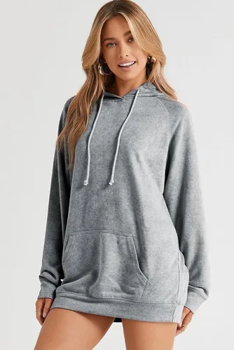 Vista 3 de SHEWIN Sudadera casual con capucha para mujer, manga larga, lisa, ligera, holgada, con bolsillo