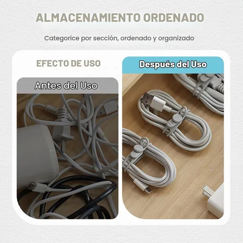 Vista 6 de Organizador de cables de datos, bridas de silicona actualizadas 2026, organizador de cables reutilizable, cable elástico multiusos para agrupar 18pcs