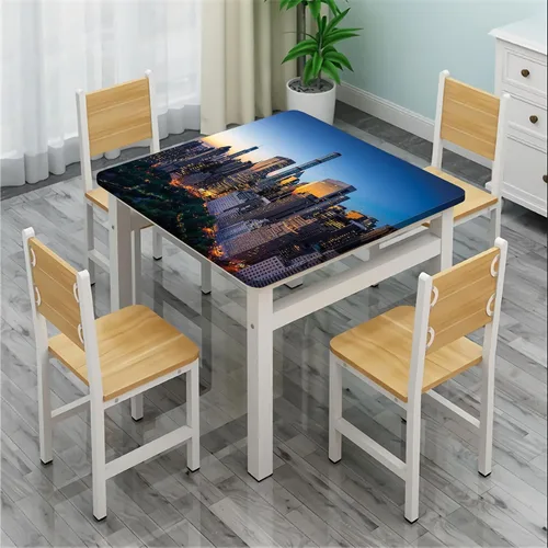 Vista 4 de Mantel con bordes elásticos de ciudad, Sun Rising Over Central Park in Manhattan, funda cuadrada y tranquila para mesa de comedor, se adapta a mesas