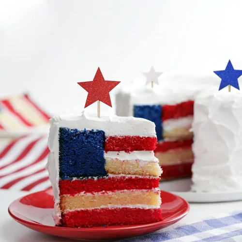 Vista 6 de Decoración para cupcakes del 4 de julio, diseño de estrella roja, azul y blanca, con purpurina patriótica, decoración de fiesta conmemorativa