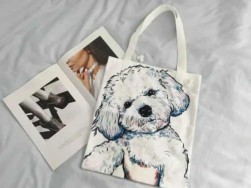 Vista 7 de Bonita bolsa de lona para mujer con diseño de perro, reutilizable, ligera, bolsa de compras para el trabajo, picnic, playa