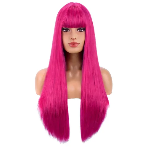 Vista 11 de BERON Pelucas negras de cabello largo liso con flequillo, para mujer, a la moda, resistente al calor, sintético, aspecto natural, para fiesta