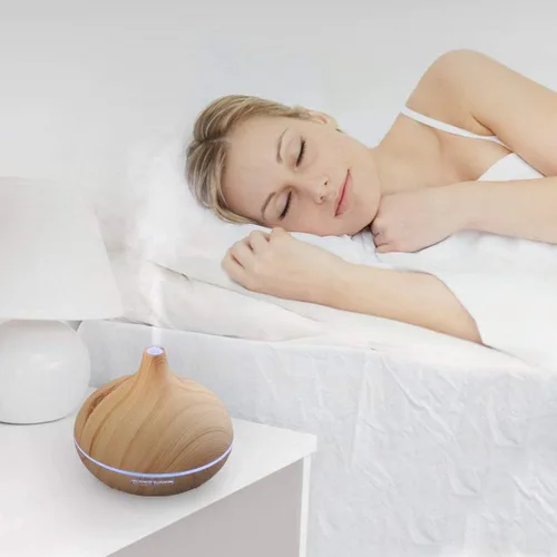 Vista 3 de Difusor de aceite esencial aromático, 16.9 fl oz de grano de madera, humidificador ultrasónico silencioso de niebla fría con luces LED de color que