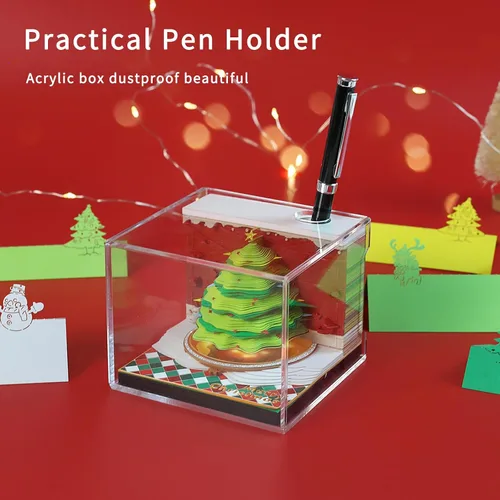 Vista 4 de Bloc de notas 3D para árbol de Navidad con luz, bloc de notas kawaii antiadherente, notas adhesivas 3D, bloc de notas de arte tridimensional