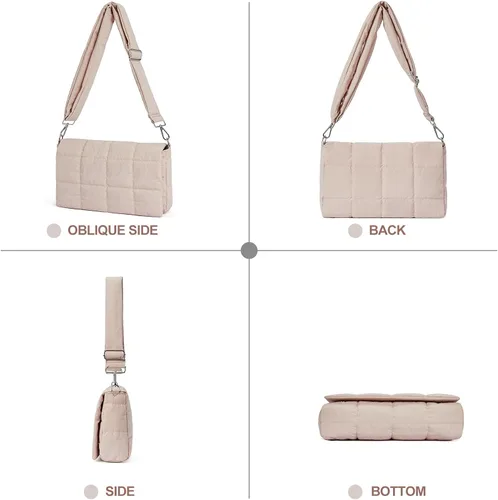Vista 7 de CLUCI Bolsa de hombro acolchada para mujer, bolsa de mano media ligera de algodón acolchado