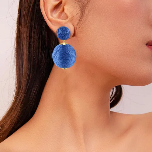 Vista 5 de Pendientes de rafia llamativos para mujeres y niñas, hechos a mano, farol de rafia, aretes colgantes de ratán, regalos de joyería de verano bohemios