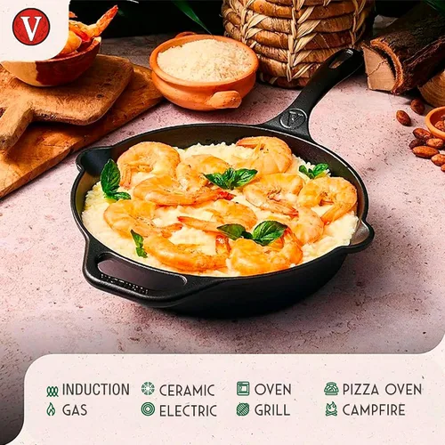 Vista 3 de VICTORIA Cast Iron Enameled Amazonia Macaw Induction Frying Pan 25 cm