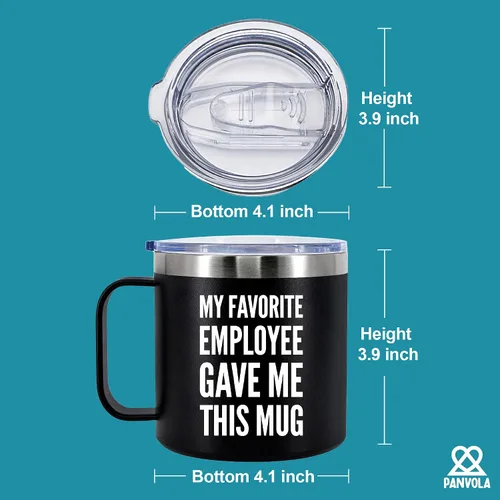 Vista 2 de Taza de café aislada de 14 onzas con asa y tapa, regalo para jefes, gerente de empleador de parte de un compañero de trabajo, vaso térmico de acero