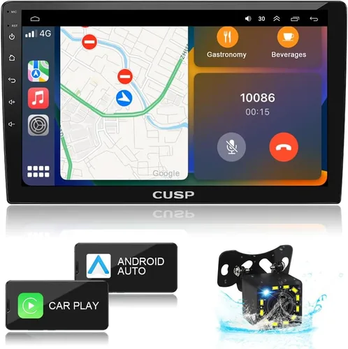 Vista 7 de CUSP Radio estéreo de coche de doble DIN de 10.1 pulgadas, unidad principal Android con CarPlay inalámbrico y Android Auto, 4 GB de RAM 64 GB ROM