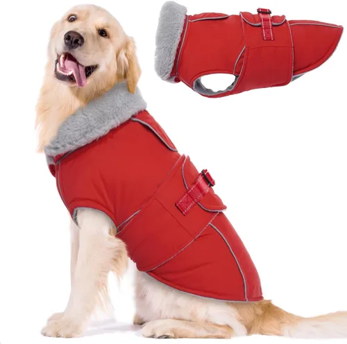 Vista 25 de Lelepet Abrigo cálido para perros – Chaleco reflectante impermeable de vellón con hebilla ajustable de gancho y bucle, chaqueta de invierno Rojo