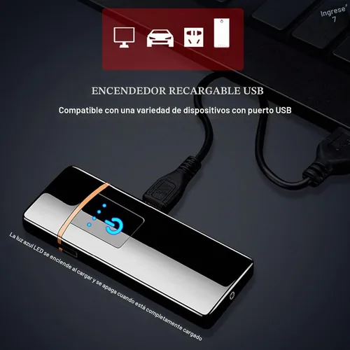 Vista 3 de Encendedor electrónico, resistente al viento, recargable por USB, de bobina delgada, con sensor de huellas dactilares inteligente, encendido de Negro