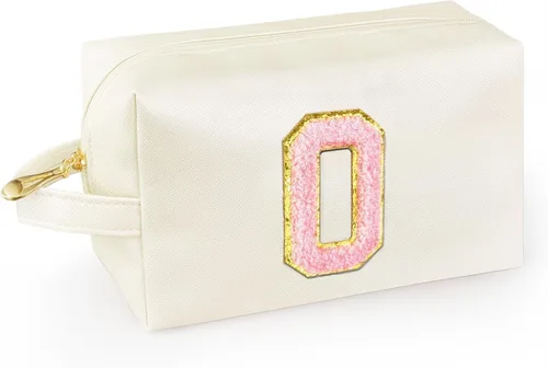 Vista 24 de Bolsa de maquillaje personalizada con inicial con asa, bolsa de cosméticos de preparación con bolsillo interior con cremallera, 8, 9, 10, 11, 12 Rosa