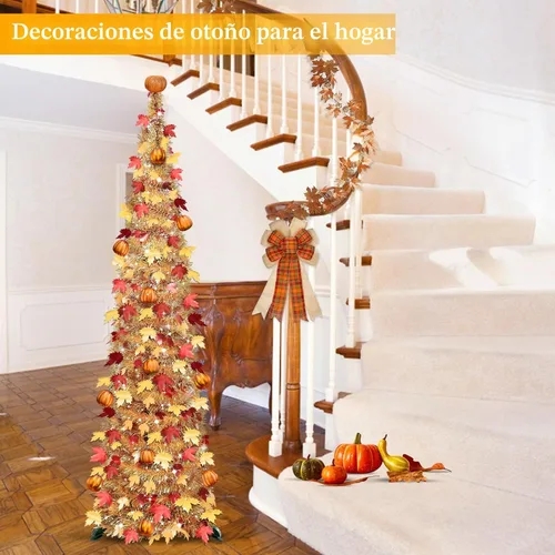 Vista 5 de Árbol de otoño de 5 pies, árbol de arces de oropel con 50 luces blancas