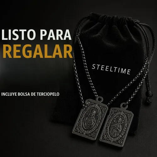 Vista 8 de Steeltime - Escapulario de San Benito (18 quilates) chapado en oro de 18 quilates Negro