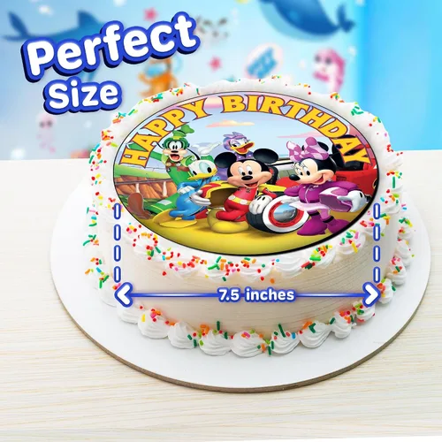Vista 3 de Decoración para pastel de ratón de carreras de 7.5 pulgadas – Decoración redonda comestible para pastel de cumpleaños, pastel de cumpleaños